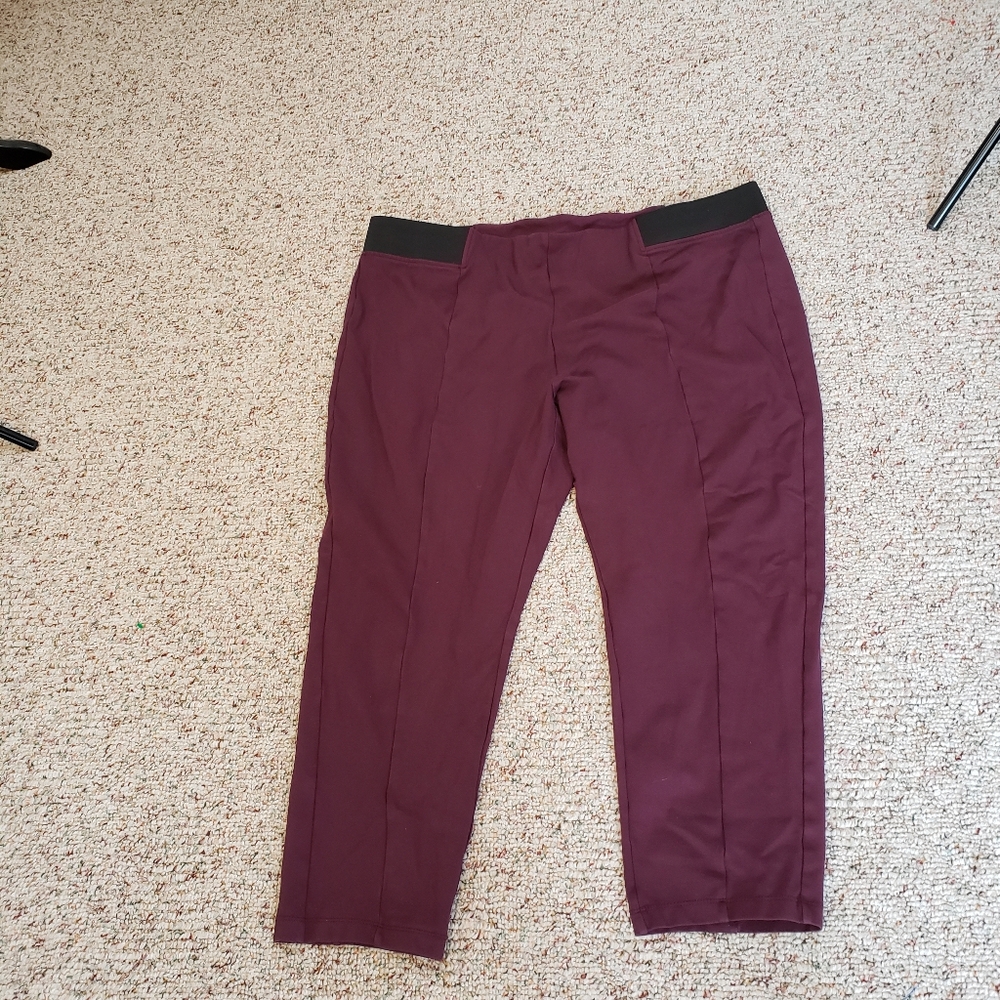Terra & Sky Women's Stretch Pants 3x Tapered Legs High Rise Maroon